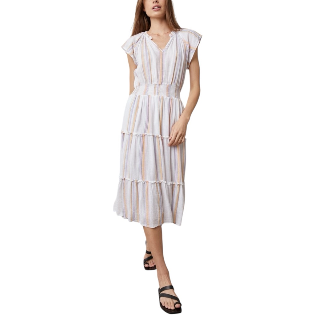 Rails Amellia Dress Merida Stripe Linen Blend Tiered Midi Dress Boho Small $228